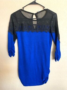 HeartSoul Royal Blue and Black Lace Yoke Blouse